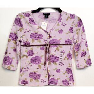 Y2K Limited Too Purple Shirt Flowers Roses Girls Sz Sm 10 NEW Blouse Pearl Butto
